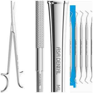 ASA DENTAL (Dissecting scissor - straight Metzenbaum - Delikat + Handle + Periodontal pocket probe + Set of 5 Filling Instruments)